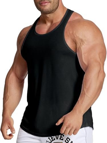 Men's Workout Tank Tops Mesh Quick Dry Y-Back Tops Muscle Athletic Shirts for Gym