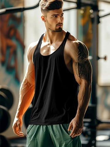 Men's Workout Tank Tops Mesh Quick Dry Y-Back Tops Muscle Athletic Shirts for Gym